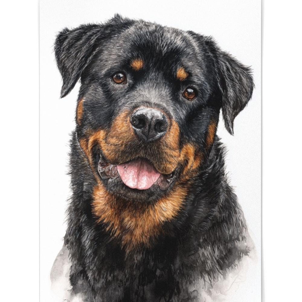 Rottweiler Watercolor Pet Portrait - Dog Wall Art Poster Unframed - Picture 2 of 5